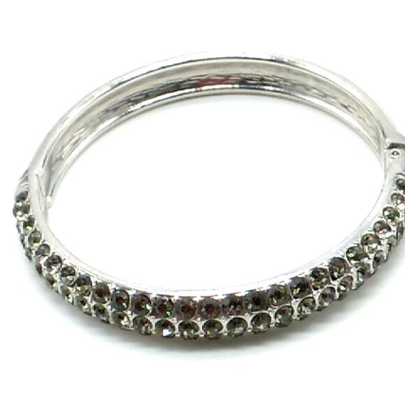 Crystal Studded Hinged Clamper Bangle Bracelet Silver-tone - Picture 1 of 12